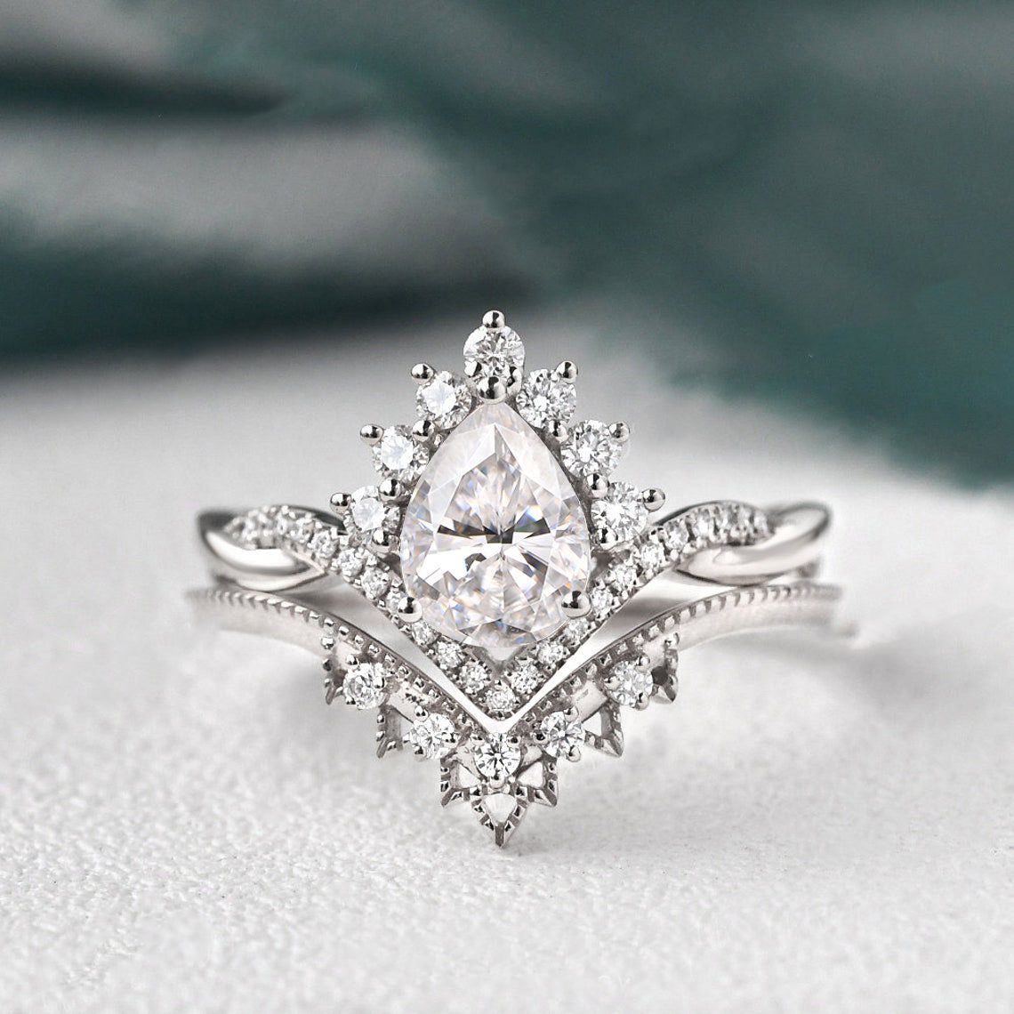 Vintage Style Bridal Ring Set, Oval Cut Center Stone